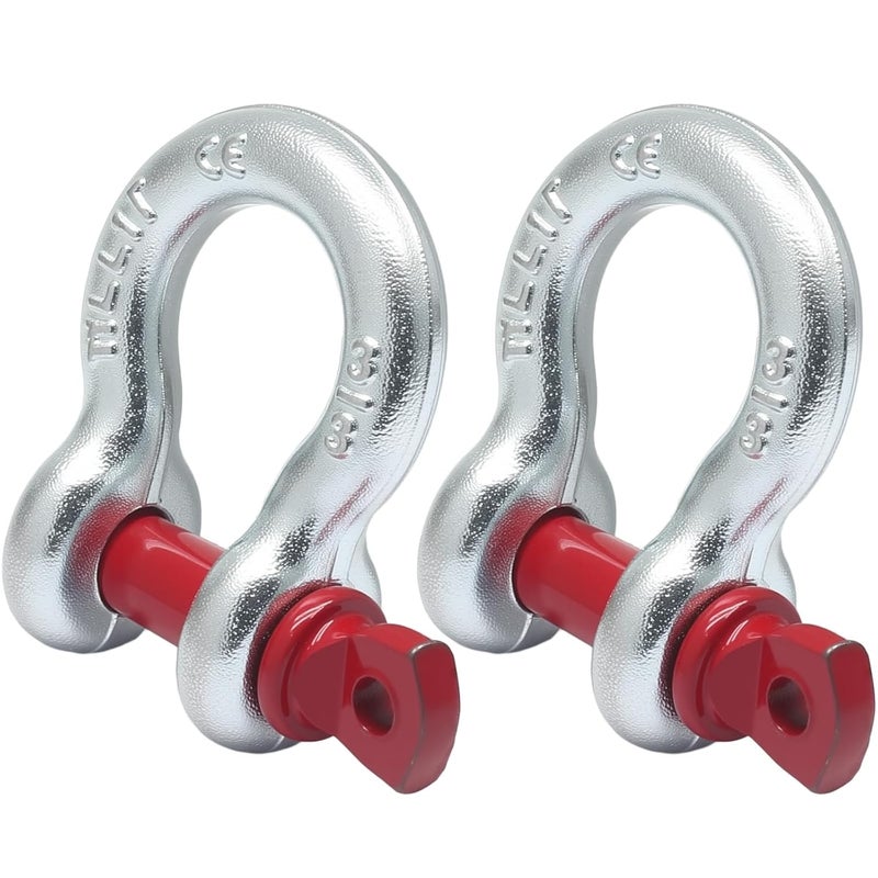 vibedor 3/8" 2 Pcs Heavy Duty Shackle, Galvanized Clevis Shackle Screw Pin, 1 Ton Heavy Shackle for Tow Strap/Winch/Traction Steel Wire/Vehicle Recovery - Image 1